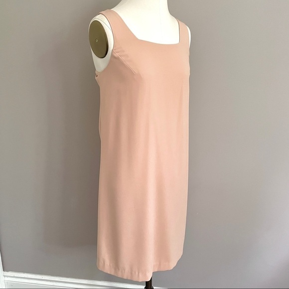 Nude Blush Pink High Square Neck Sleeveless Lined Tent Trapeze Mini Dress - S - Picture 3 of 9
